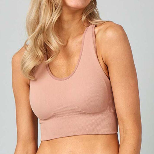 Naadloze Padded Rib Top Roze